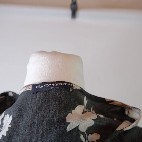 Brandy Melville Black Floral Short Sleeve Button-Front Mini Dress One Size - Picture 3 of 5